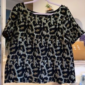 Hutch Anthropologie Metallic Leopard Print Top w/ Satin Tie Neck